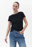 Women Black Cotton Crew Neck Tshirt