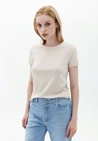 Women Beige Cotton Crew Neck Tshirt