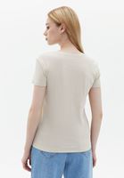 Women Beige Cotton Crew Neck Tshirt