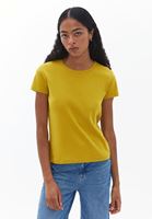 Women Yellow Cotton Crew Neck Tshirt