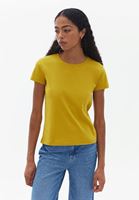 Women Yellow Cotton Crew Neck Tshirt