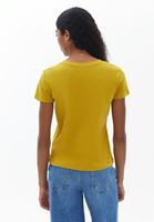 Women Yellow Cotton Crew Neck Tshirt