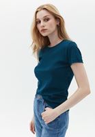 Women Blue Cotton Crew Neck Tshirt