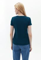 Women Blue Cotton Crew Neck Tshirt