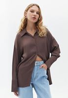 Women Brown Loose Fit Satin Shirt