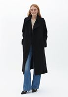 Women Black Suede Maxi Trenchcoat with Belt