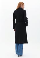 Women Black Suede Maxi Trenchcoat with Belt