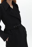 Women Black Suede Maxi Trenchcoat with Belt