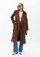 Women Brown Suede Maxi Trenchcoat with Belt