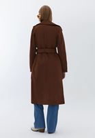 Women Brown Suede Maxi Trenchcoat with Belt