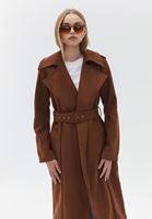 Women Brown Suede Maxi Trenchcoat with Belt