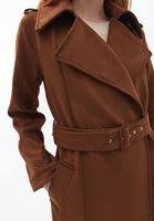 Women Brown Suede Maxi Trenchcoat with Belt