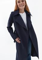 Women Blue Suede Maxi Trenchcoat with Belt