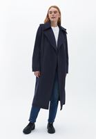 Women Blue Suede Maxi Trenchcoat with Belt