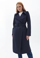 Women Blue Suede Maxi Trenchcoat with Belt