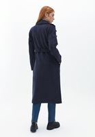 Women Blue Suede Maxi Trenchcoat with Belt