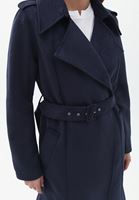 Women Blue Suede Maxi Trenchcoat with Belt