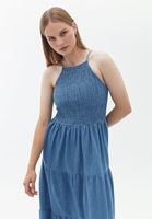 Women Blue Gipped Denim Dress