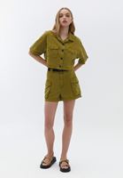 Women Green High Rise Shorts with Belt Detail