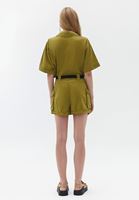 Women Green High Rise Shorts with Belt Detail