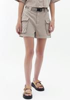 Women Beige High Rise Shorts with Belt Detail