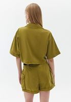 Women Green Cropped Shirt with Pocket Detail