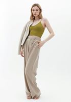 Women Beige Ultra High Rise Wide Leg Pants