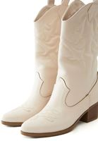 Women Beige Embroidered Cowboy Boots