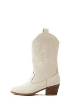 Women Beige Embroidered Cowboy Boots