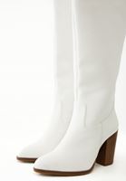 Women Cream High Heeled Knee High Boots