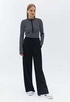 Women Black High Rise Wide Leg Pants