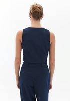 Bayan Lacivert Çizgili Crop Yelek