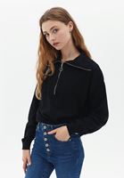 Women Black Knitwear Sweater with Zipper