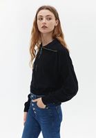 Women Black Knitwear Sweater with Zipper