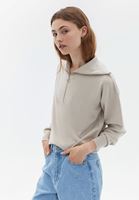 Women Beige Knitwear Sweater with Zipper