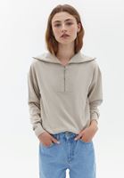 Women Beige Knitwear Sweater with Zipper