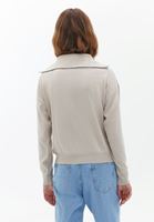 Women Beige Knitwear Sweater with Zipper