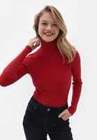 Women Red Turtleneck Knitwear Sweater