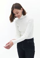 Women Cream Turtleneck Knitwear Sweater