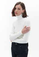 Women Cream Turtleneck Knitwear Sweater