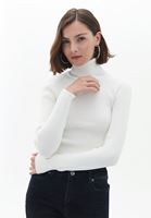 Women Cream Turtleneck Knitwear Sweater