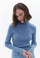 Women Blue Turtleneck Knitwear Sweater