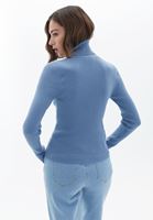 Women Blue Turtleneck Knitwear Sweater