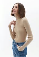 Women Beige Turtleneck Knitwear Sweater