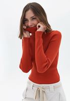 Women Red Turtleneck Knitwear Sweater