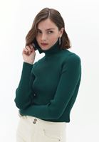 Women Green Turtleneck Knitwear Sweater