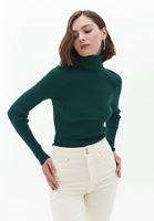 Women Green Turtleneck Knitwear Sweater