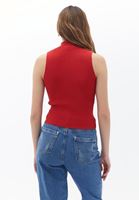 Women Red High Collar Knitwear Singlet