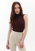 Women Brown High Collar Knitwear Singlet