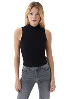 Women Black High Collar Knitwear Singlet